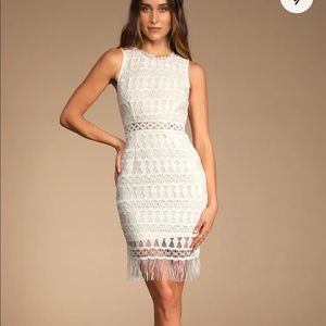 Kenna White Crochet Sleeveless Bodycon Dress, size Medium